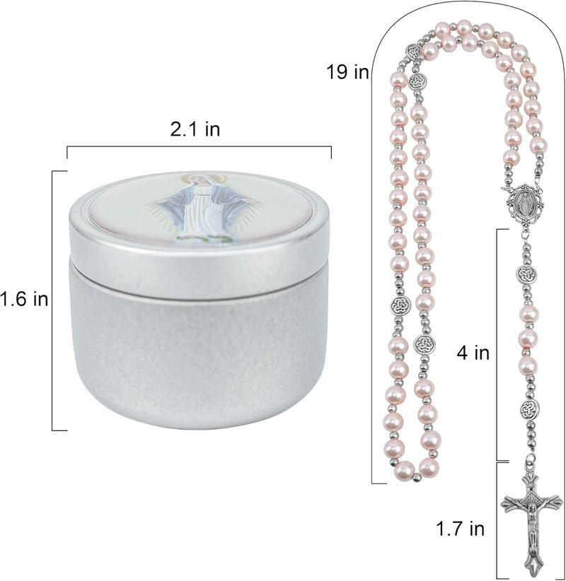 SUTANALE 8mm Glass Pearl Rosary Necklace for Women - Catholic Prayer Beads with Gift Box, Handmade Religious Jewelry for Baptism, First Communion - Image 3